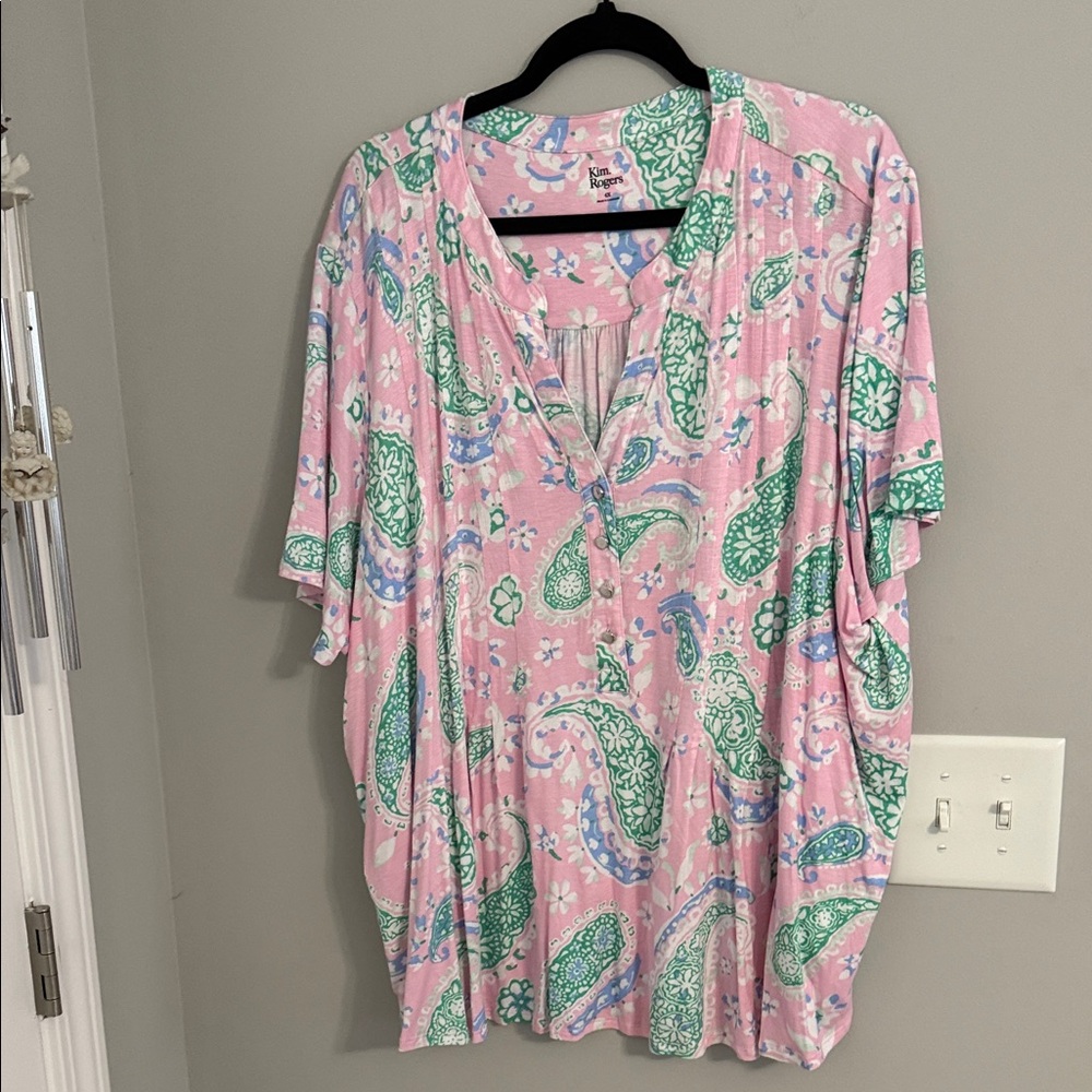 Kim Rogers Pink and Green Paisley Blouse